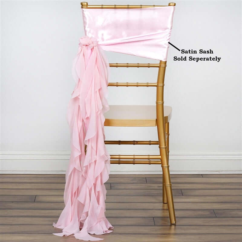 Chiffon Chair Sash with Curly Design Blush - Stylish Chair Decorations