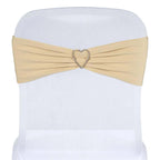 5 Pack Stretch Spandex Chair Sashes Champagne - Fitted Finish Two Ply Heavy Duty Chair Bands 5"x12"