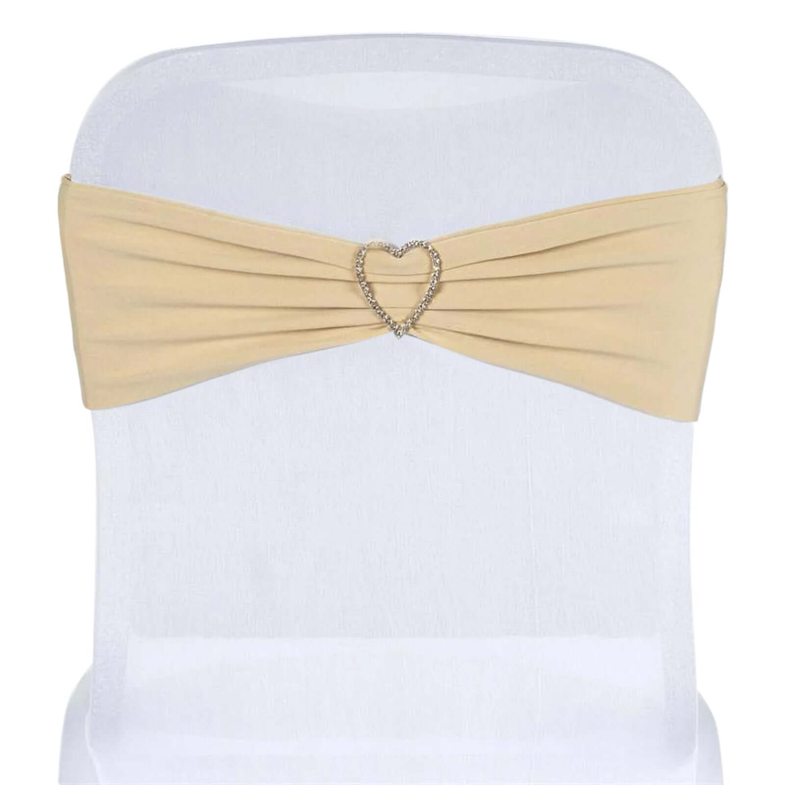 5 Pack Stretch Spandex Chair Sashes Champagne - Fitted Finish Two Ply Heavy Duty Chair Bands 5"x12"