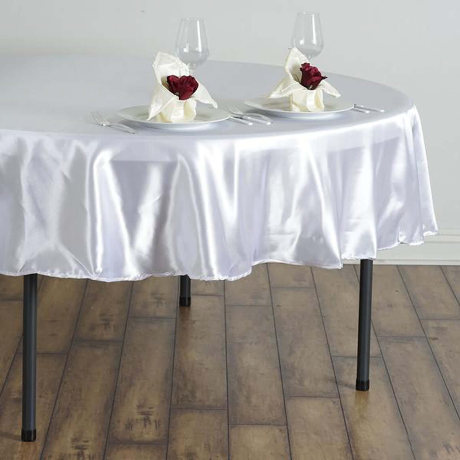 Satin 90" Round Tablecloth White - Smooth and Lustrous Table Cover for Weddings & Events