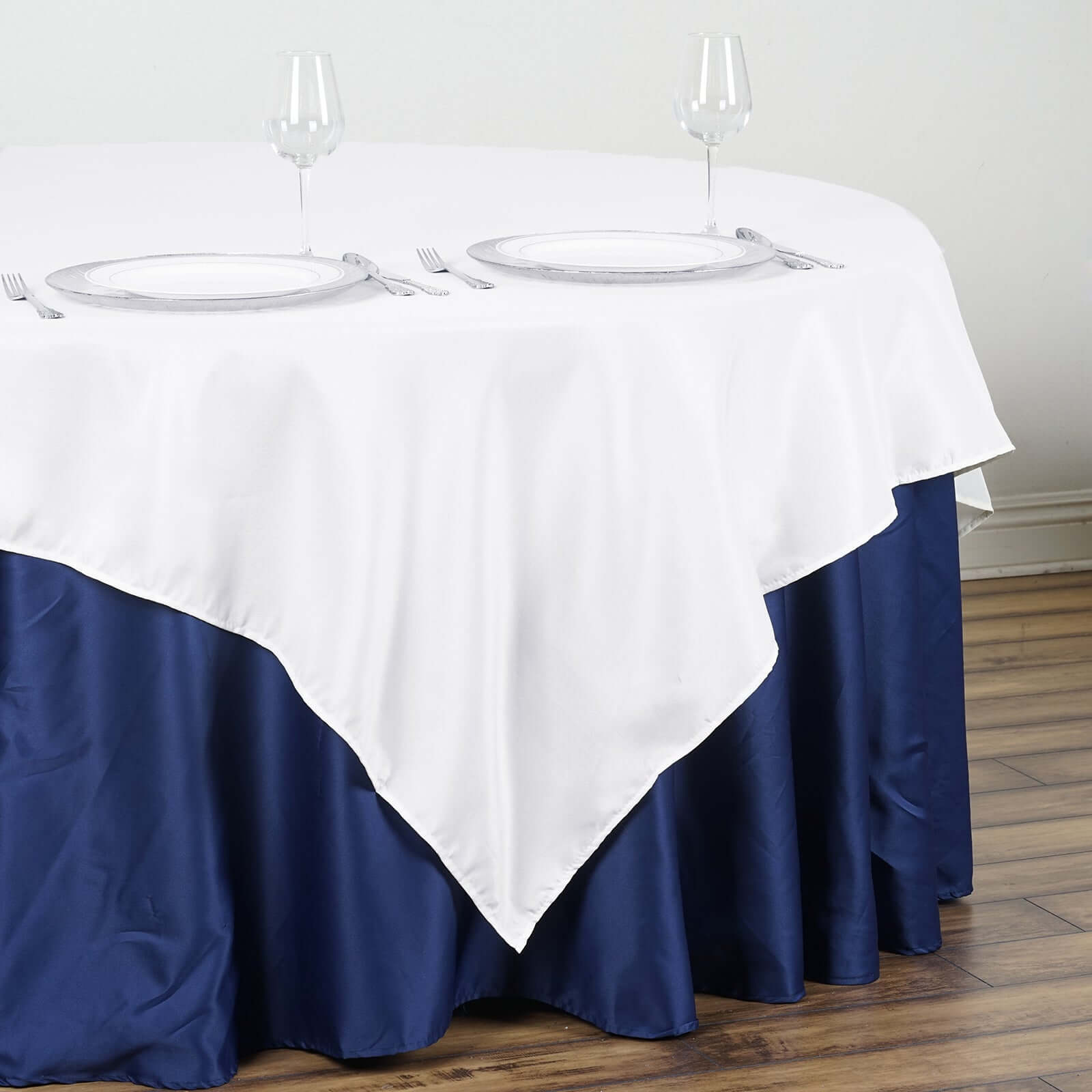 Polyester 90"x90" Table Overlay Square Tablecloth White - Wrinkle-Resistant & Durable Table Cover for Events