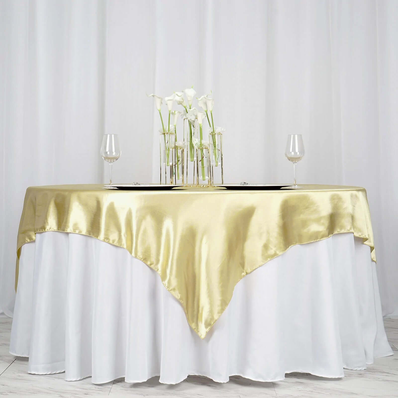 Satin 72"x72" Table Overlay Square Tablecloth Champagne - Smooth Finish Table Cover