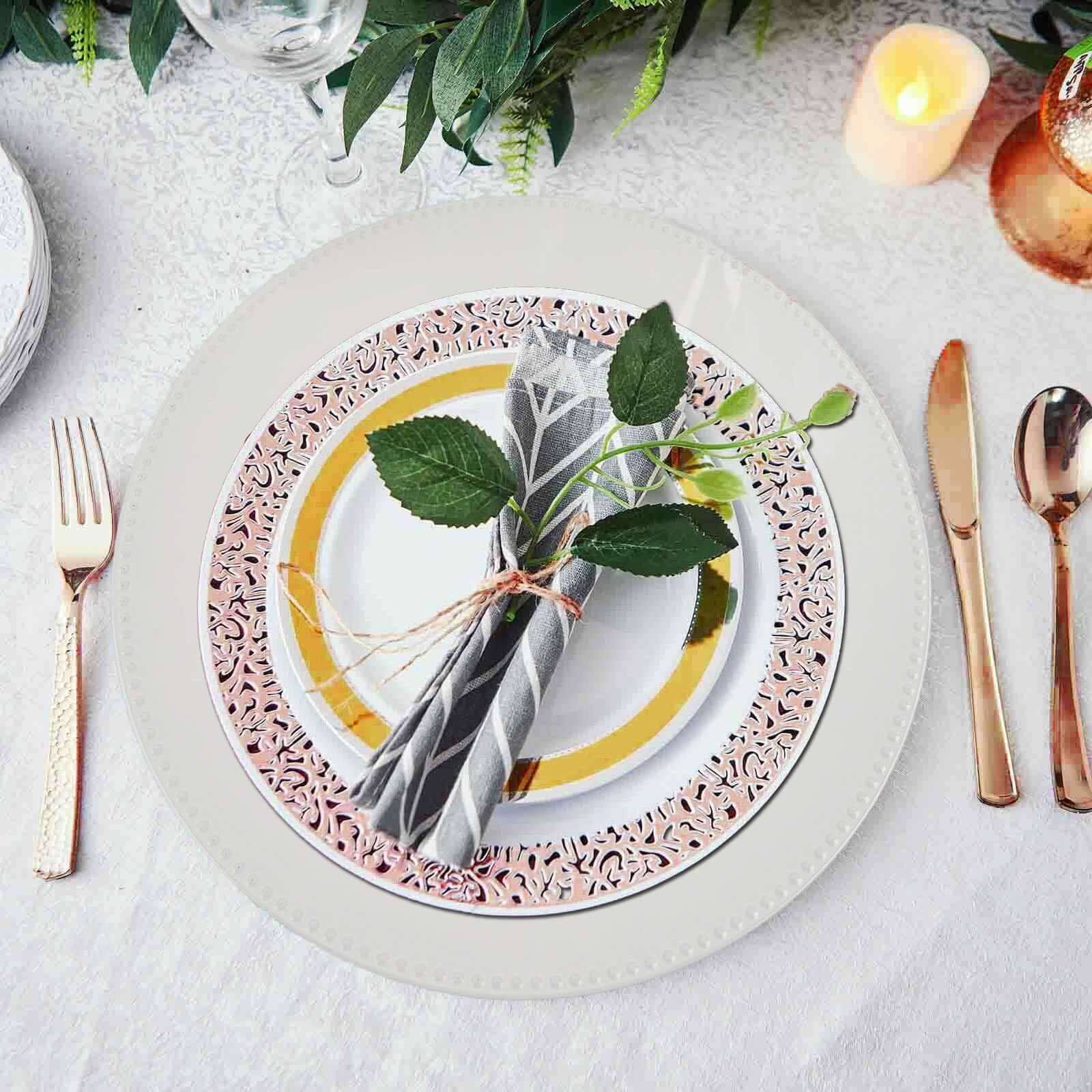 6-Pack Acrylic Round Charger Plates 13" in White with Beaded Rim, Dinner Charger Event Tabletop Decor