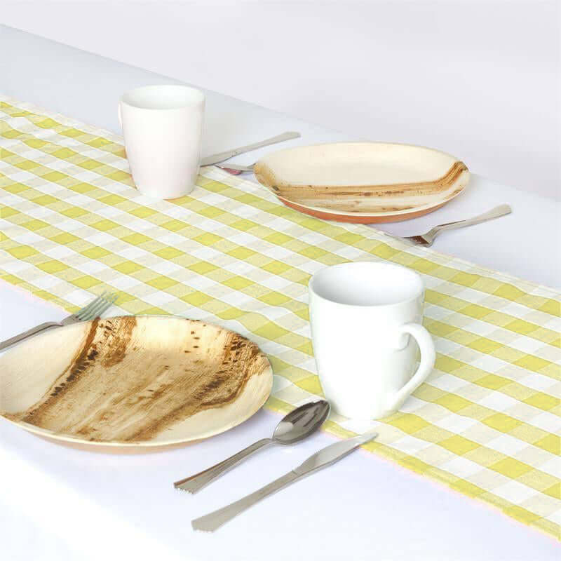 Polyester 14"x108" Table Runner Yellow/White - Gingham Plaid Design