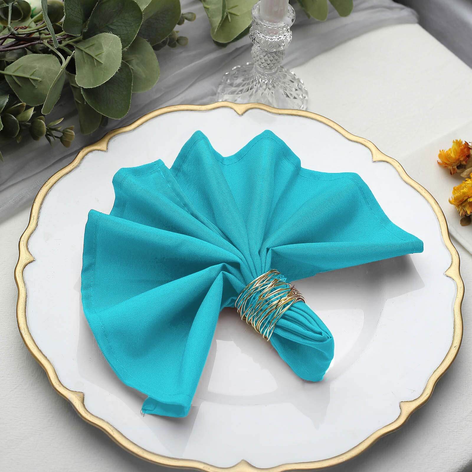 5 Pack Polyester 17"x17" Napkins Turquoise - Durable & Wrinkle Resistant Dinner Napkins