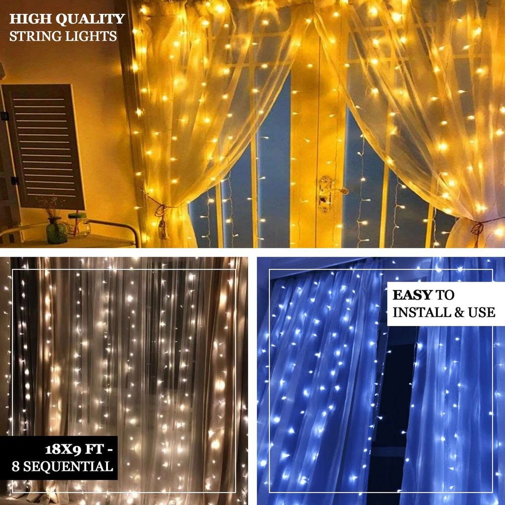 20ftx10ft White Sheer Organza w Warm LED Lights Decorative Curtain Panel