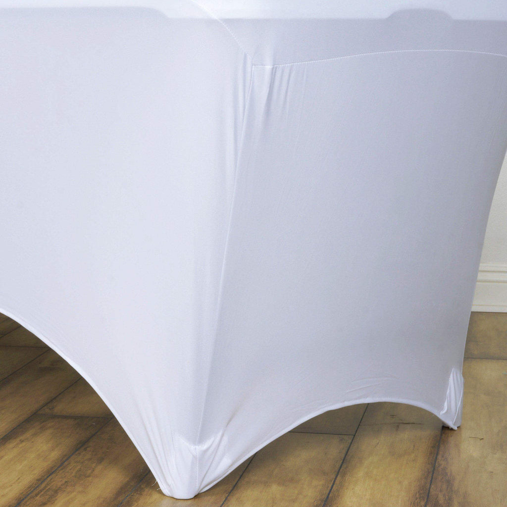 Stretch Spandex 6ft Rectangle Tablecloth White - Durable Form-Fitting Table Cover for Events & Presentations