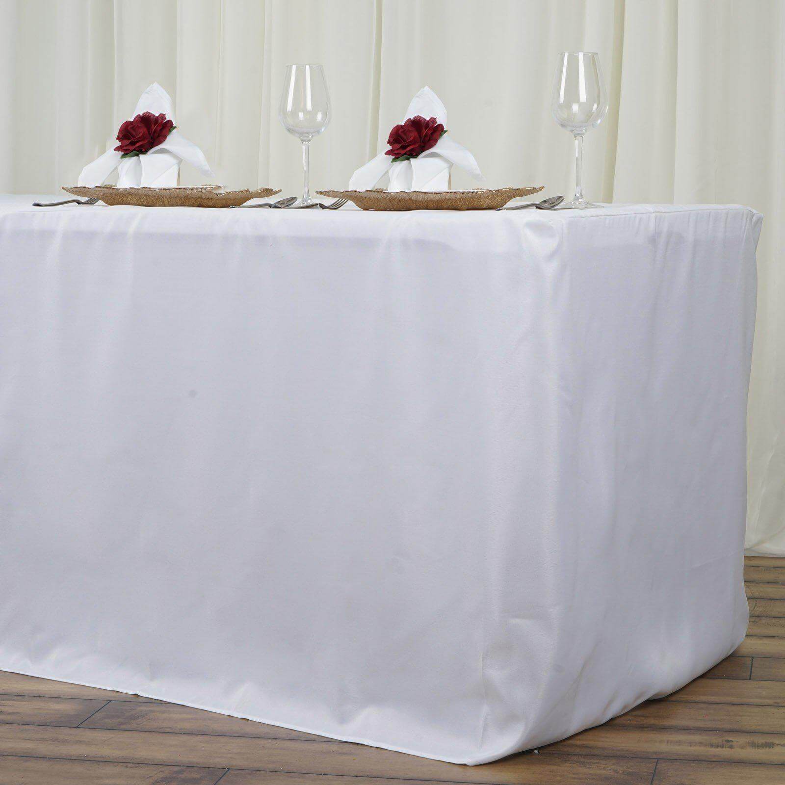 Fitted Polyester 96"x30" Rectangle Tablecloth White - Durable and Easy to Maintain Table Cover for Trade Shows, Catering & Events