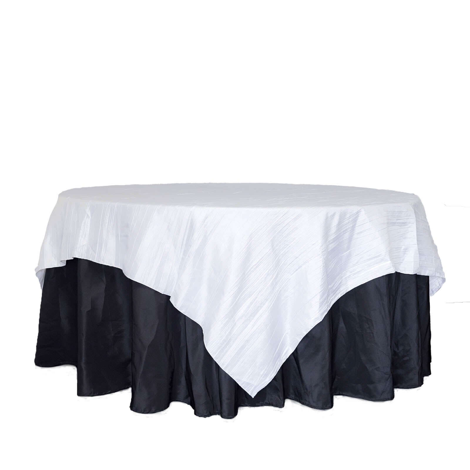 Taffeta 90"x90" Table Overlay Square Tablecloth White - Accordion Crinkle Design for Modern Celebrations
