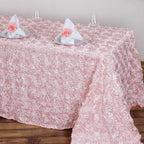 Satin 90"x132" Rectangle Tablecloth Blush - Grandiose 3D Rosette Seamless Table Cover