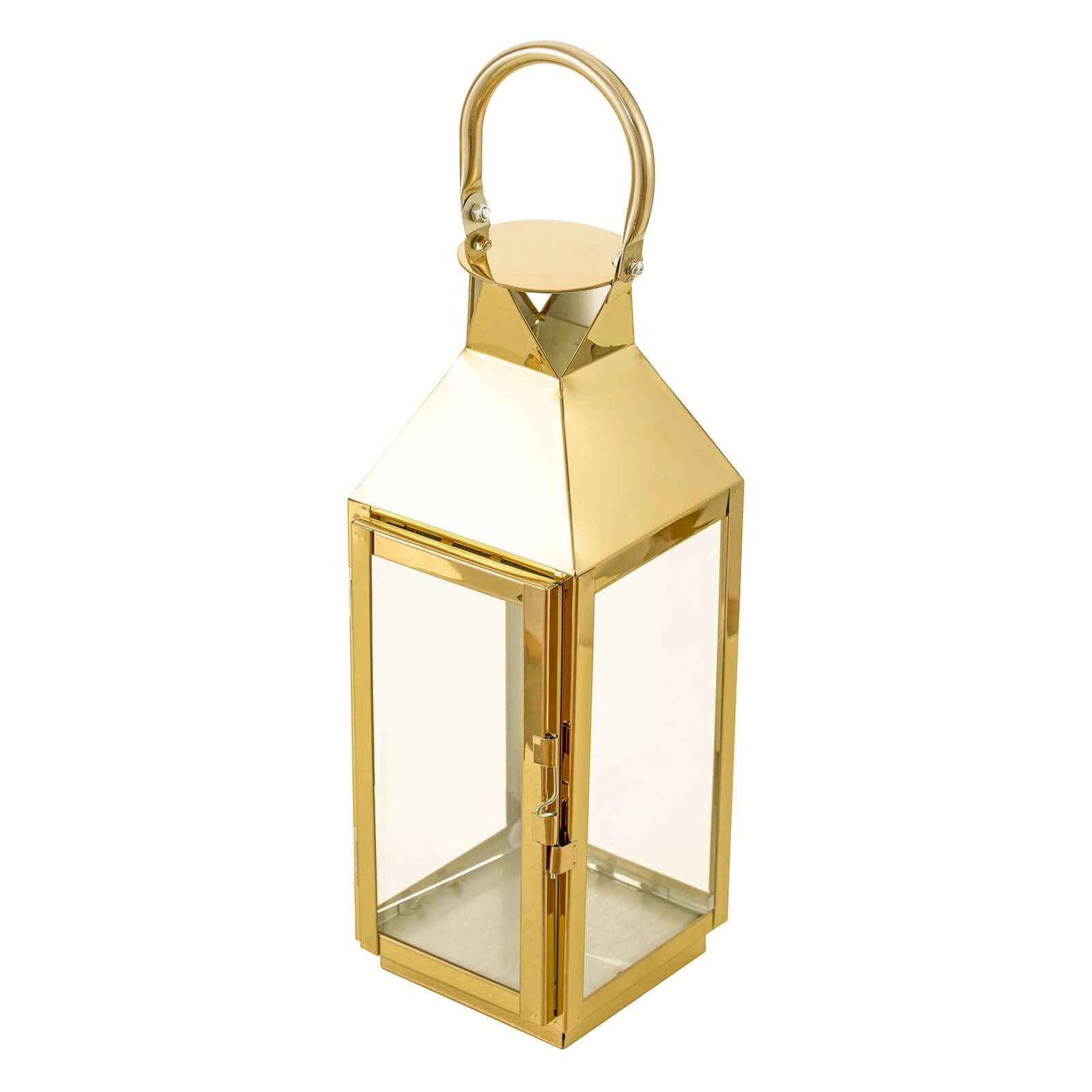 Stainless Steel Candle Lantern Crown Top Design Gold - Outdoor Metal Patio Lantern Centerpiece 14"