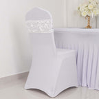 5 Pack Satin Spandex Chair Sashes White - Exquisite Rosette Design Stretch Chair Bands 6"x14"