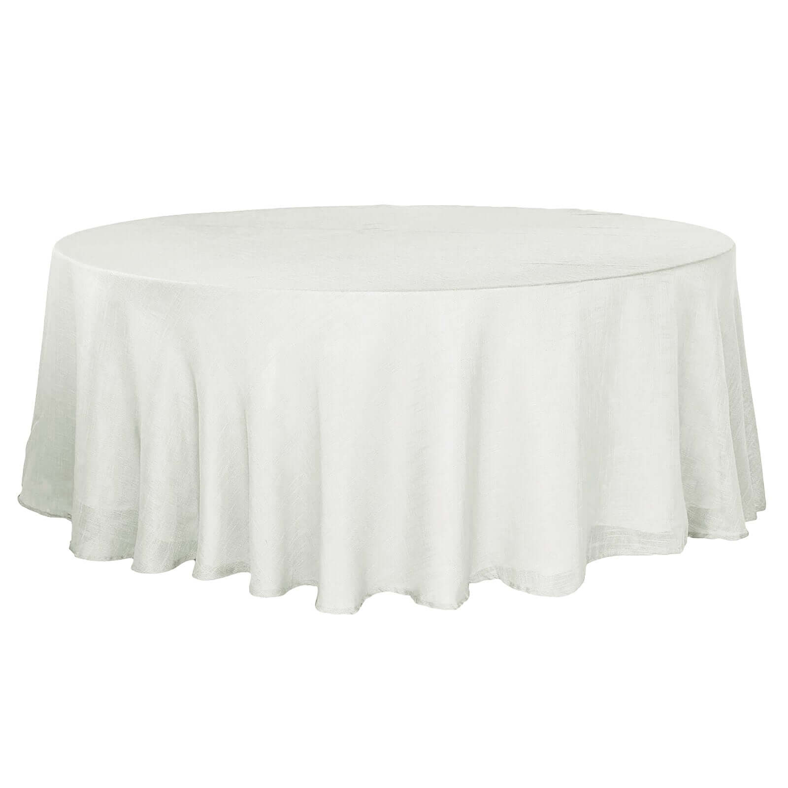 Faux Linen 108" Round Tablecloth White - Slubby Textured & Wrinkle Resistant for Banquets and Receptions