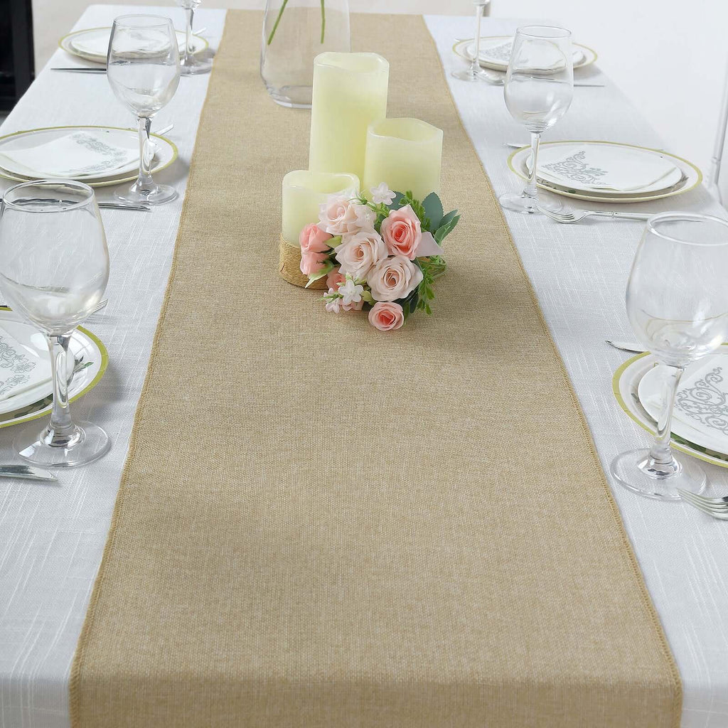 Faux Linen 14"x108" Table Runner Natural - Rustic Style Table Decor
