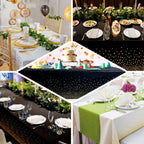 5-Pack Plastic Table Covers Black Rectangle with Gold Confetti Dots - Durable PVC Disposable Tablecloths for Events 54"x108"
