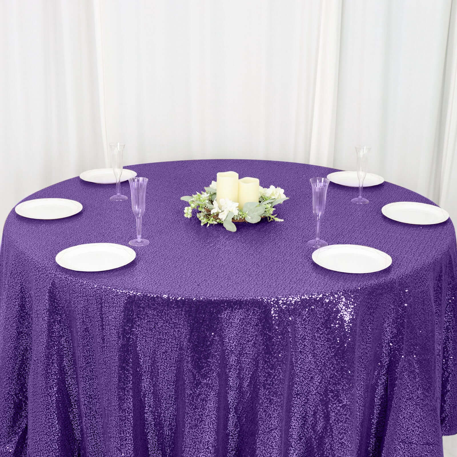 Sequin 120" Round Tablecloth Purple - Seamless Glittering Table Cover