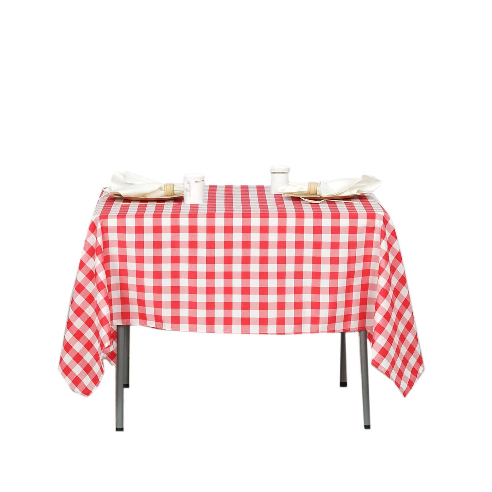 Polyester 70"x70" Square Tablecloth White/Red - Checkered Buffalo Plaid Table Cover