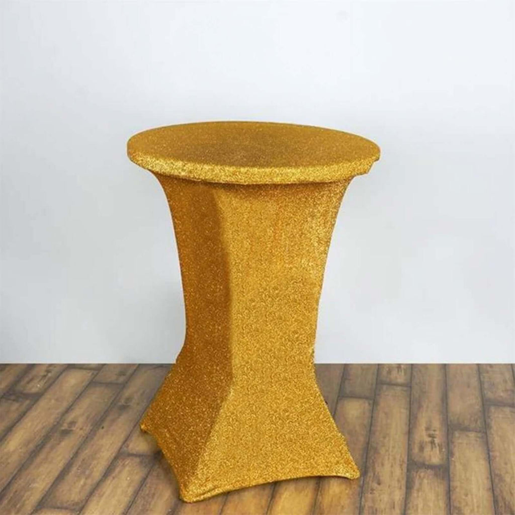 Metallic Spandex 36" Fitted Glitter Round Cocktail Table Cover Gold - Polished Stretch Fit for High Top Tables