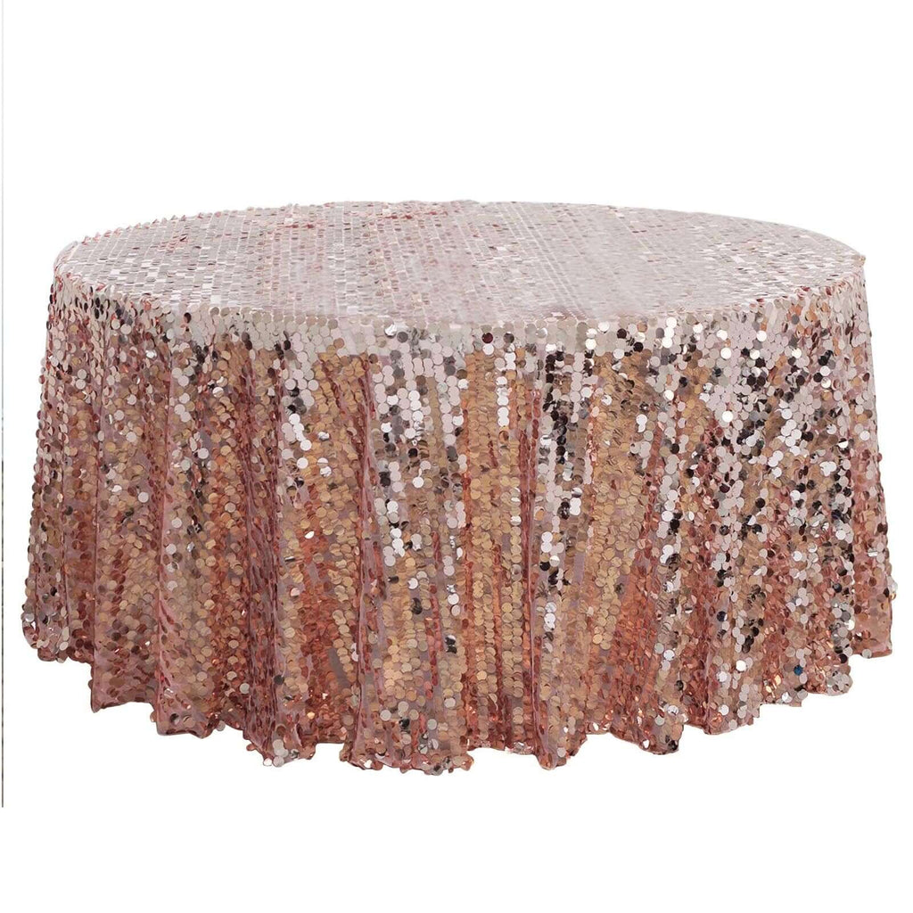 Sequin 120" Round Tablecloth Rose Gold - Seamless Big Payette Table Cover