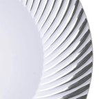10-Pack Plastic 9" Round Dinner Plates White with Silver Swirl Rim - Disposable Party Plates