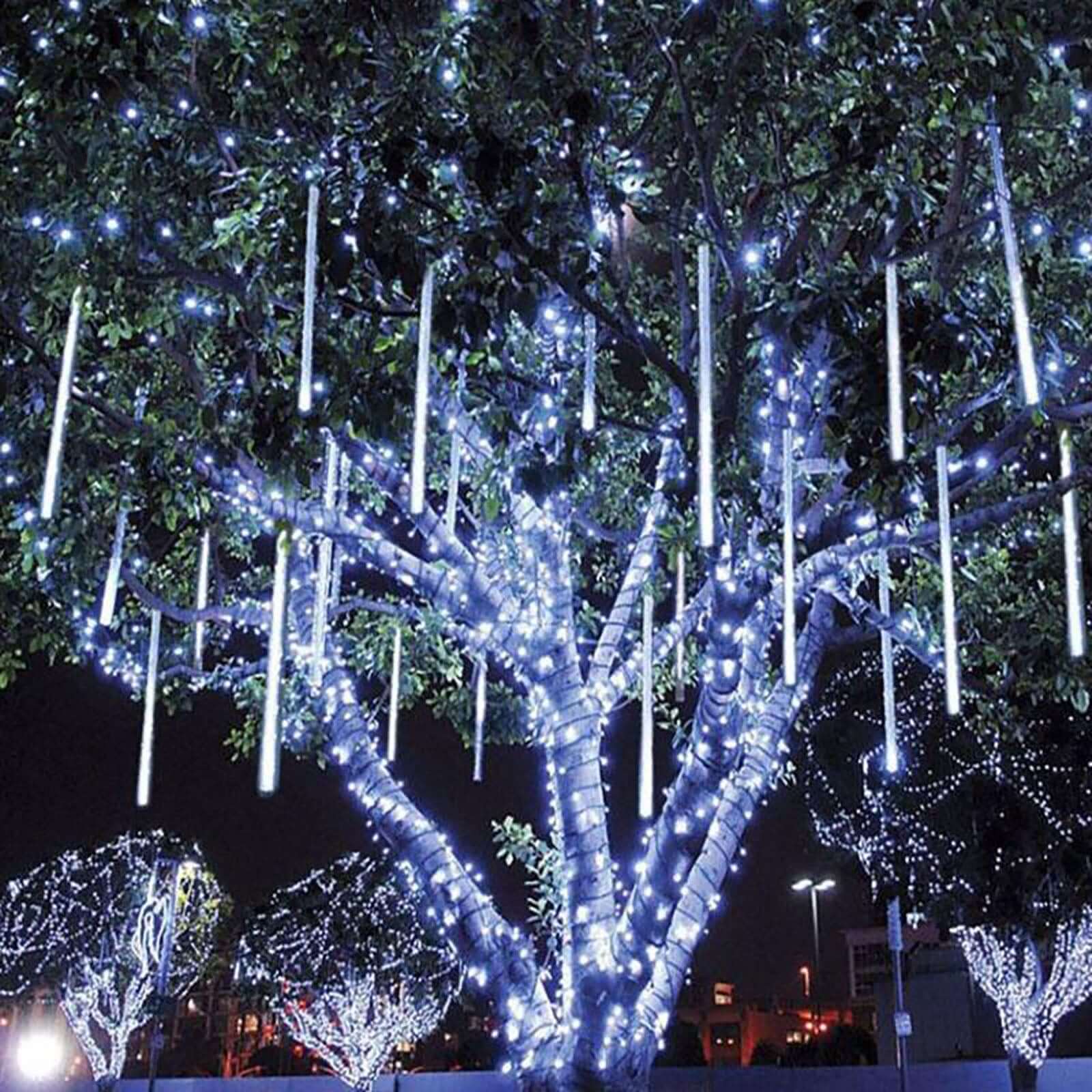 8 Tubes LED Hanging String Lights Icicle Design Clear - Waterproof Snowfall Effect 12"