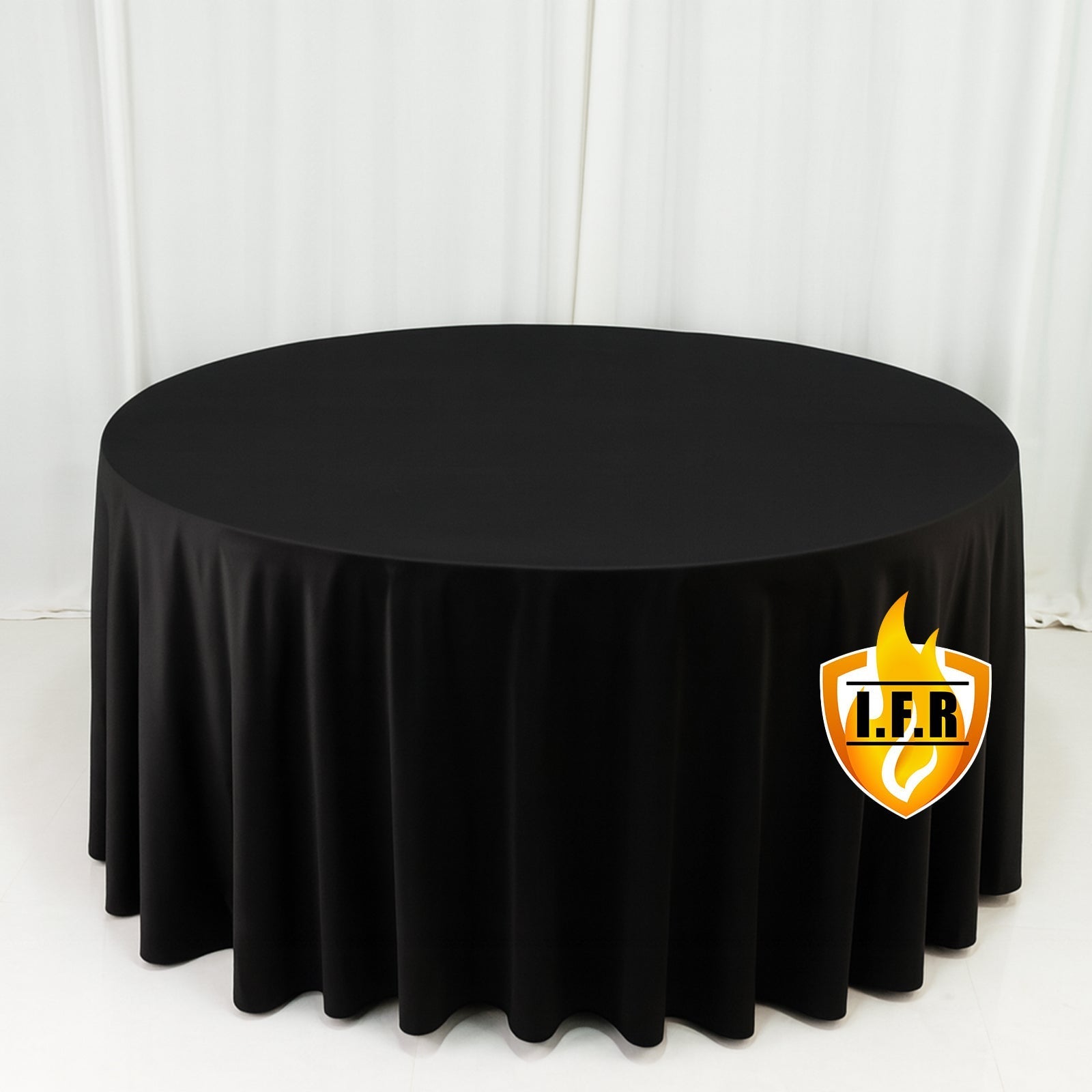 Fire Retardant Scuba Tablecloth â€“ 120" Round Black, Wrinkle Free, Stain Resistant, Seamless Polyester Cover - Bell Racket Store