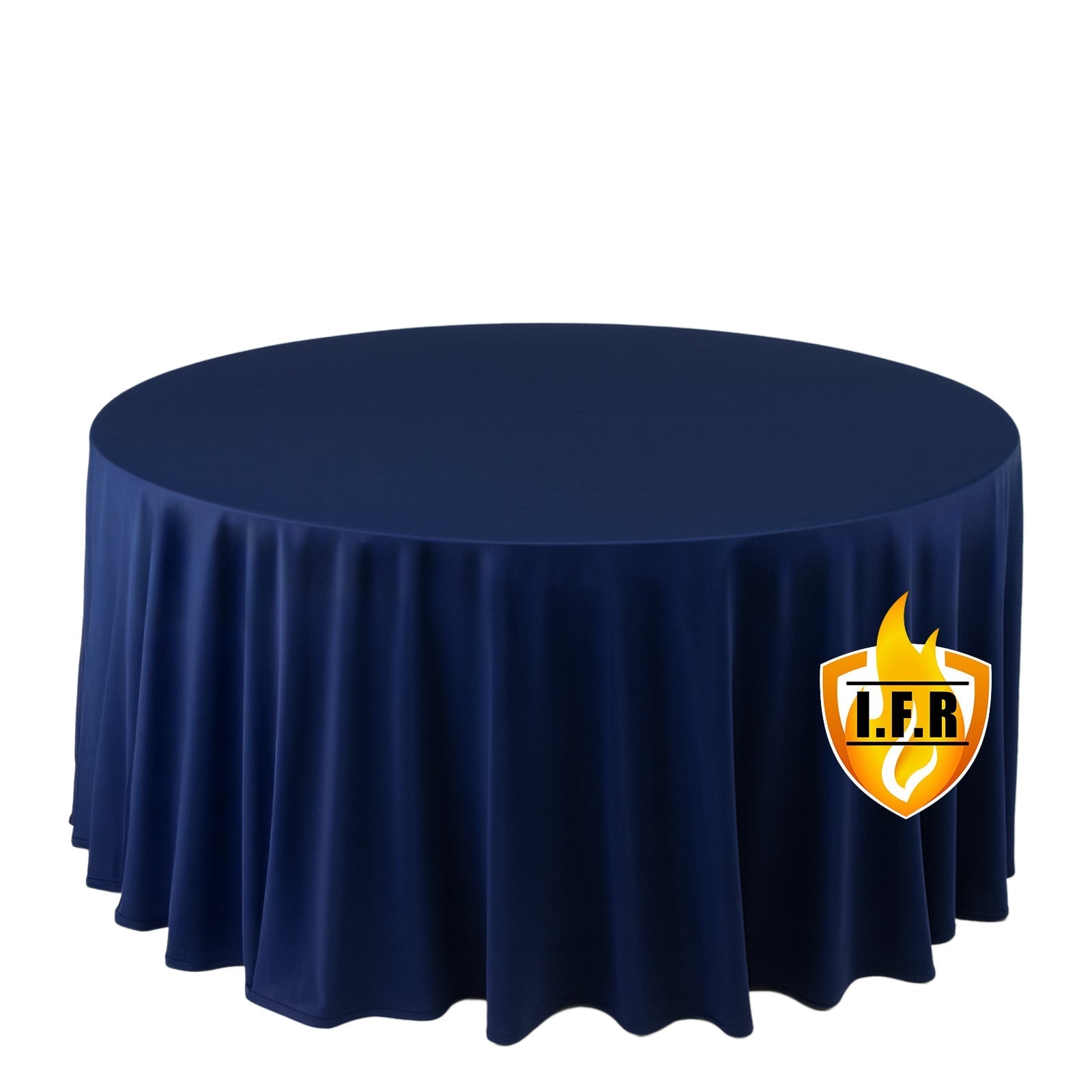 Fire Retardant Scuba Tablecloth â€“ 120" Round Navy Blue, Wrinkle Free, Stain Resistant, Seamless Polyester Cover - Bell Racket Store