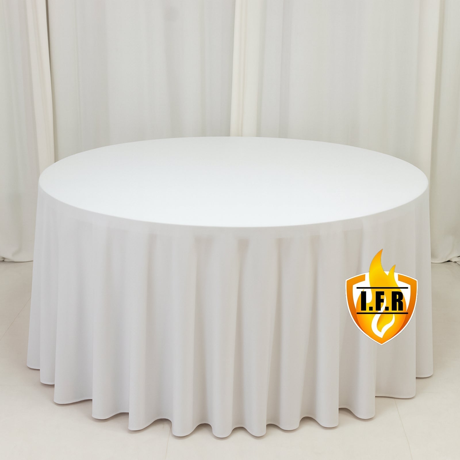 Fire Retardant Scuba Tablecloth â€“ 120" Round White, Wrinkle Free, Stain Resistant, Seamless Polyester Cover - Bell Racket Store
