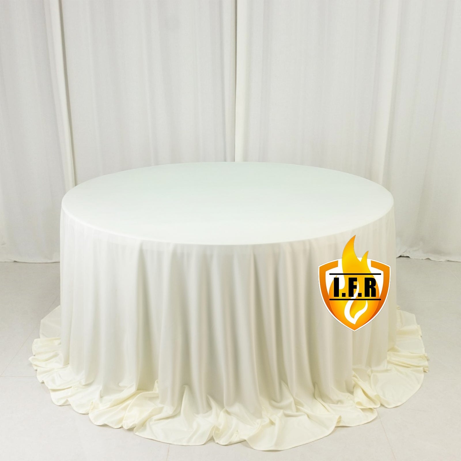 Fire Retardant Scuba Tablecloth â€“ 132" Round Ivory, Wrinkle Free, Stain Resistant, Seamless Polyester Cover - Bell Racket Store