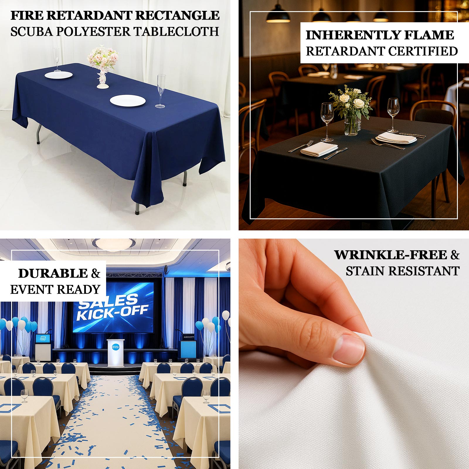 Fire Retardant Scuba Tablecloth â€“ 60"x102" Rectangle Black, Wrinkle Free, Stain Resistant Polyester Cover - Bell Racket Store