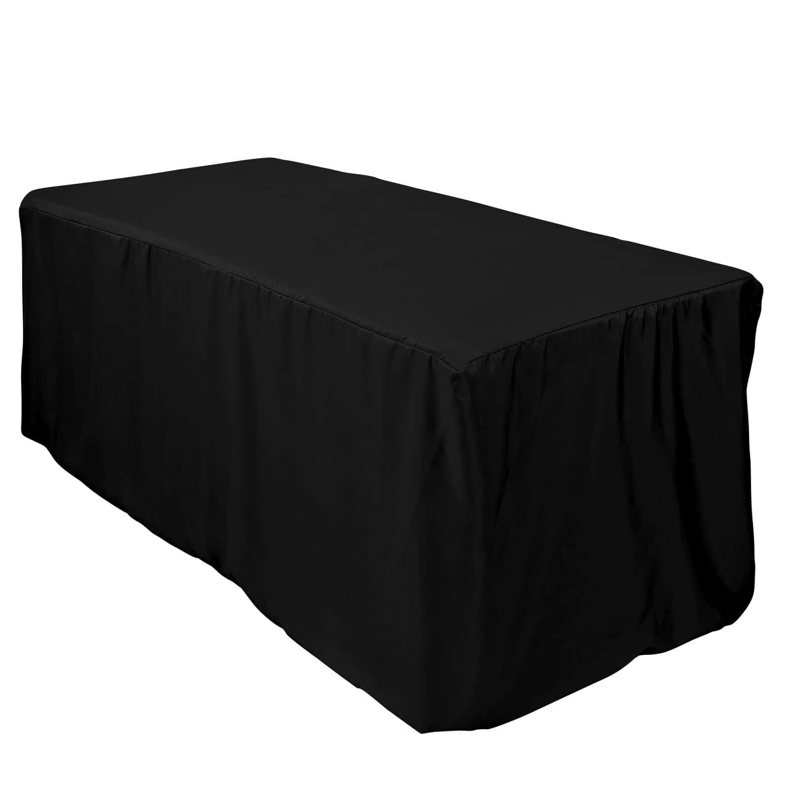 Fitted Polyester 72"x30" Rectangle Tablecloth Black - Sleek and Durable for Events