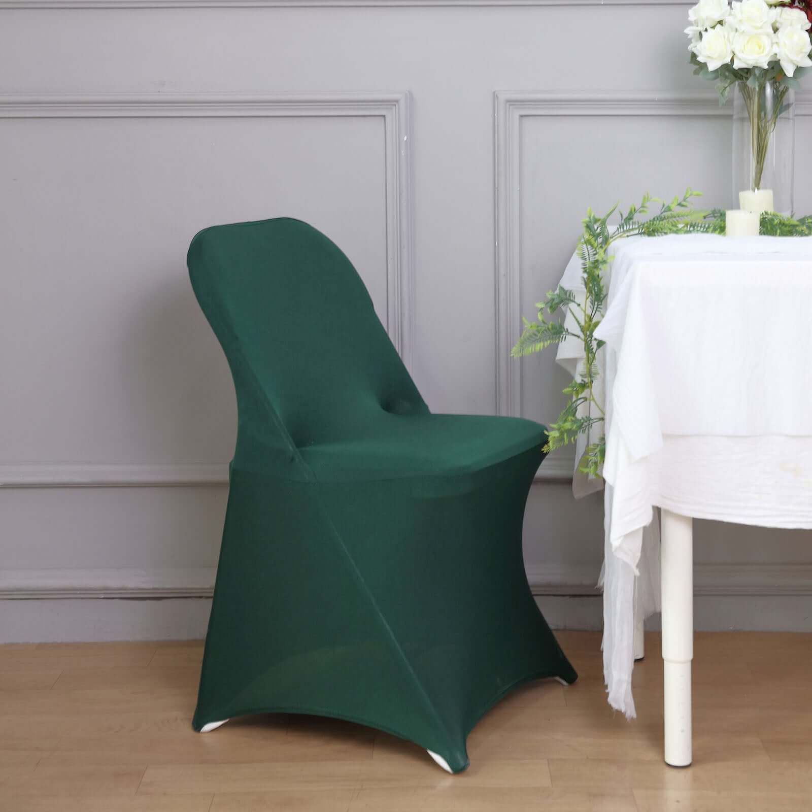 Stretch Spandex Chair Cover Hunter Emerald Green for Folding Chairs - Reusable & Wrinkle-Resistant 160GSM Fitted Slipcover