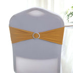 5 Pack Stretch Spandex Chair Sashes Gold - Classy Reusable Chair Bands with Silver Diamond Ring Slide Buckle 5"x14"
