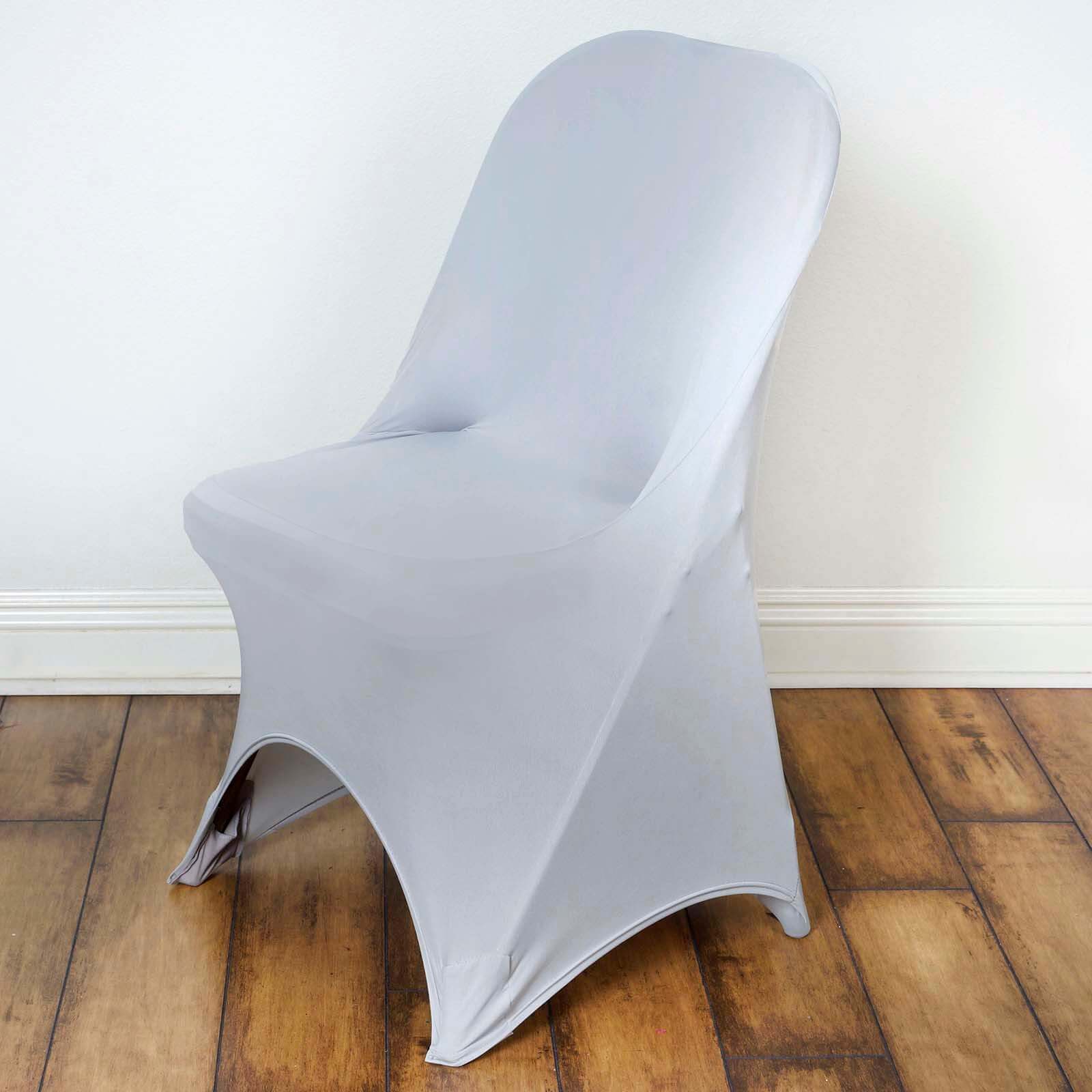Stretch Spandex Chair Cover Silver for Folding Chairs - Reusable & Wrinkle-Resistant 160GSM Fitted Slipcover
