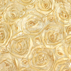 Satin 120" Round Tablecloth Champagne - Grandiose 3D Rosette with Seamless Finish Table Cover
