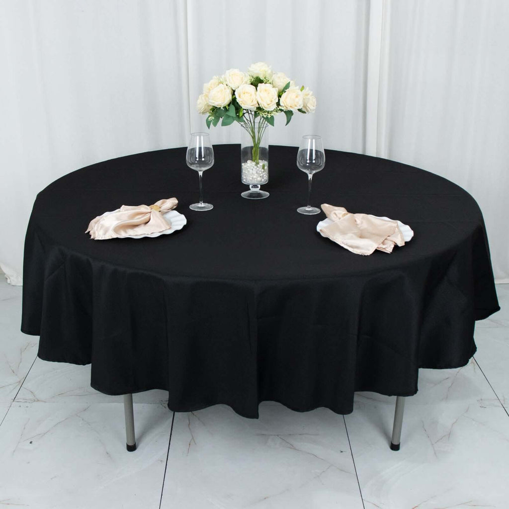 Premium Polyester 90" Round Tablecloth Black - Stain and Wrinkle-Resistant 220GSM Table Cover for Weddings & Event Decor