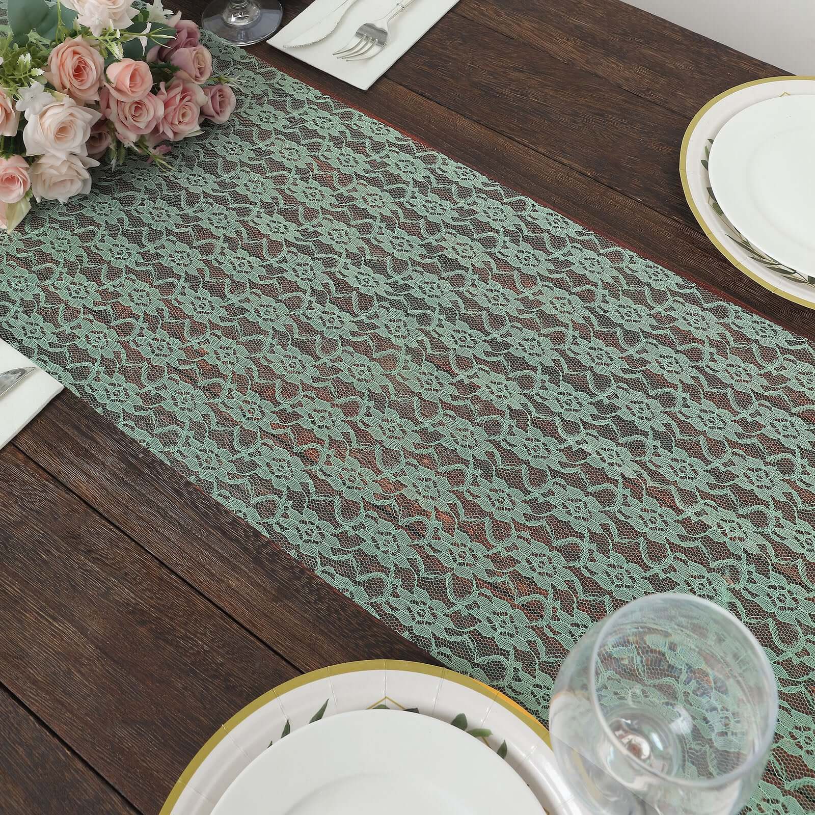Floral Lace 12"x108" Table Runner Sage Green - Stylish Vintage Table Decor - Bell Racket Store