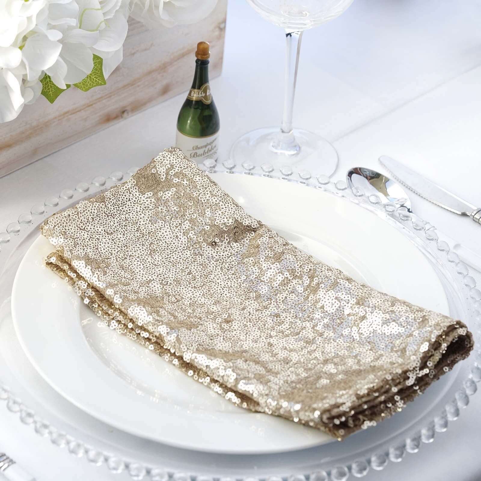 Sequin 20"x20" Napkin Champagne - Shimmering Dinner Napkin