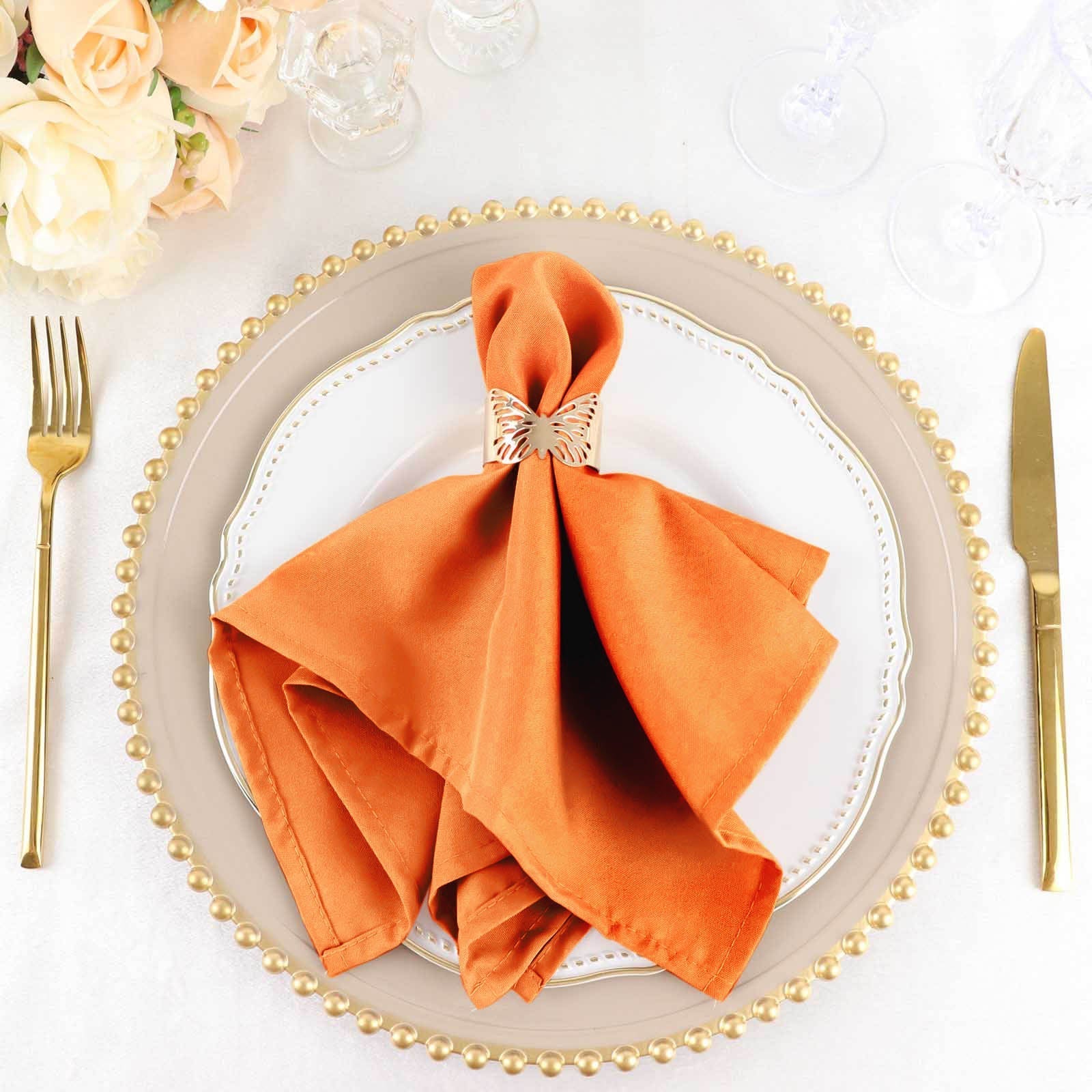 5 Pack Polyester 17"x17" Napkins Orange - Durable & Wrinkle Resistant Dinner Napkins