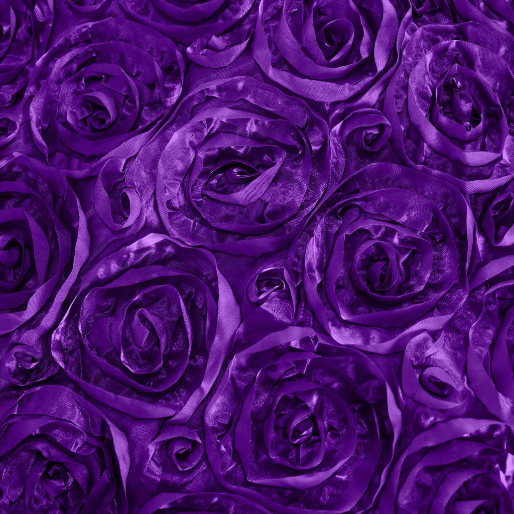 Satin 90"x132" Rectangle Tablecloth Purple - Grandiose 3D Rosette Seamless Table Cover