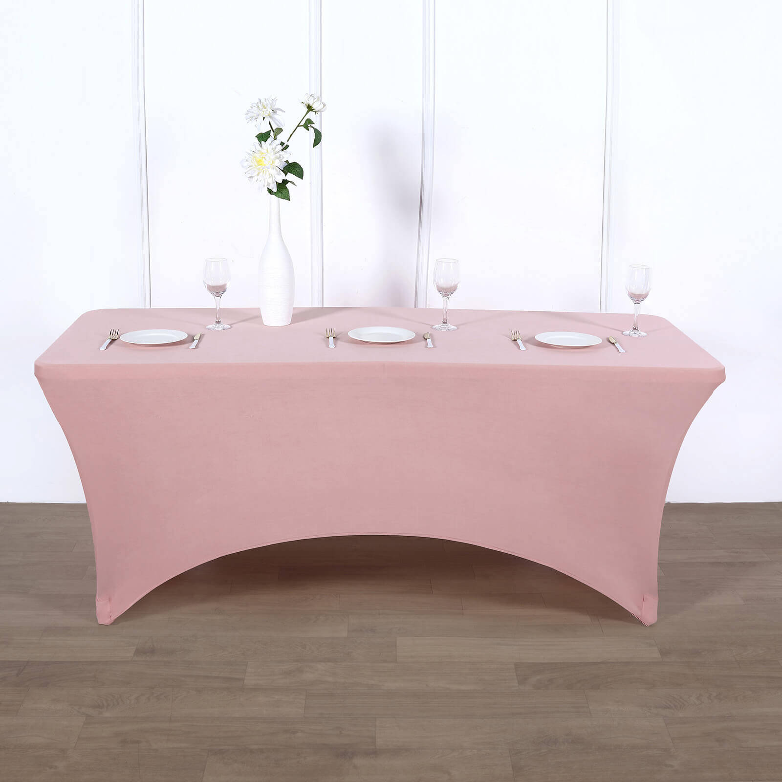 Stretch Spandex 96"x30" Rectangle Table Cover Dusty Rose - Durable Form-Fitting Tablecloth