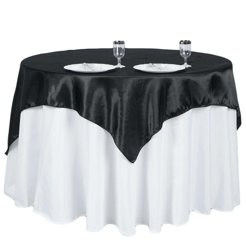 Satin 60"x60" Table Overlay Square Tablecloth Black - Smooth Silky Touch Table Cover for Sophisticated Events