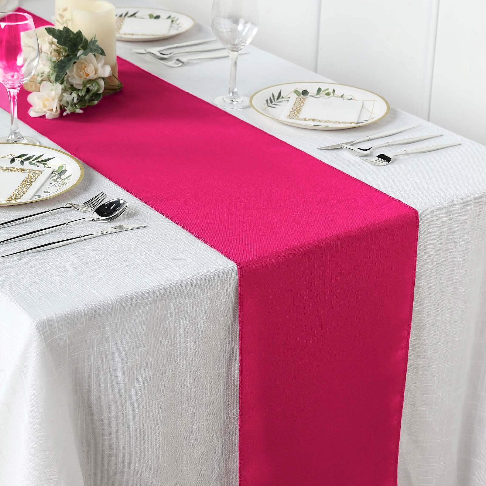 Polyester 12"x108" Table Runner Fuchsia - Durable & Wrinkle-Resistant Table Decor
