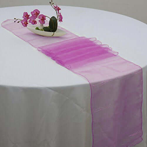 10 Pack Sheer Organza 14"x108" Table Runners Fuchsia - Soft and Lightweight Table Accent