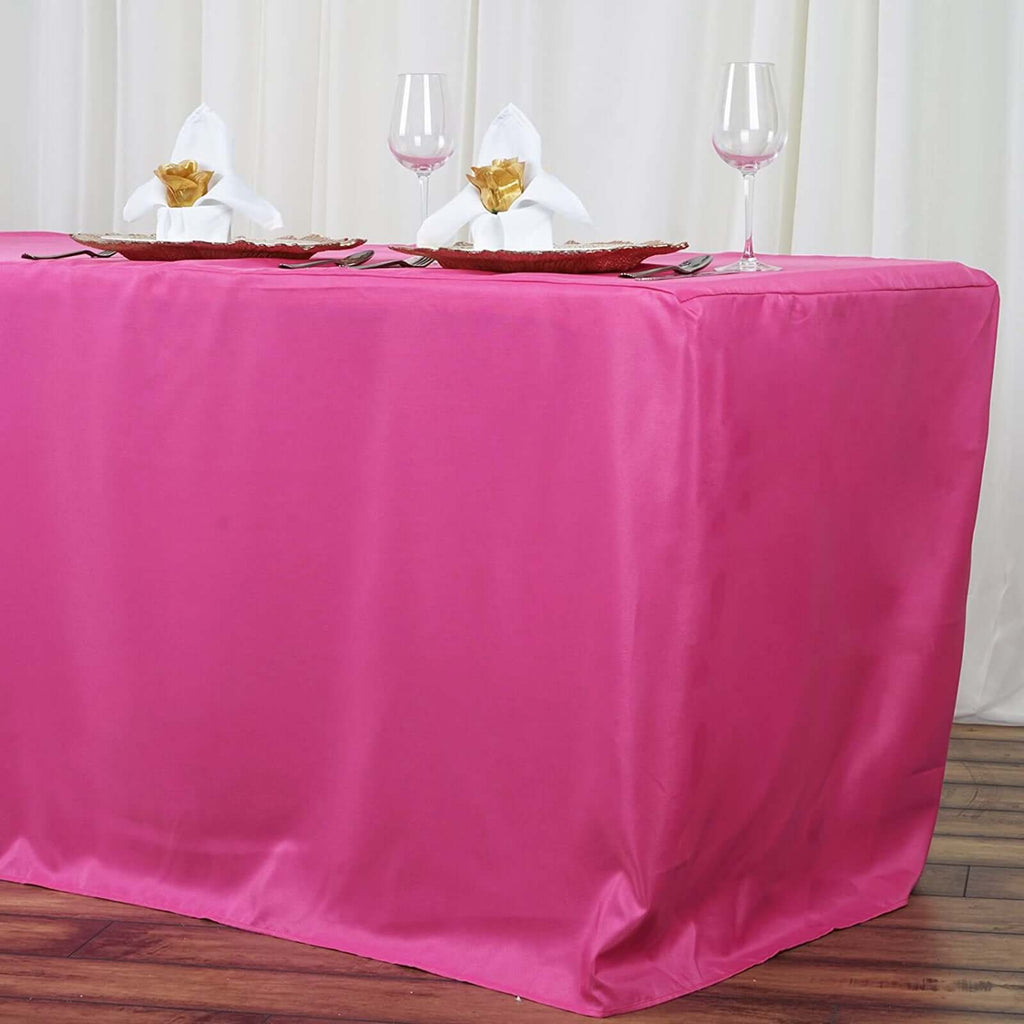 Fitted Polyester 72"x30" Rectangle Tablecloth Fuchsia - Durable Table Cover