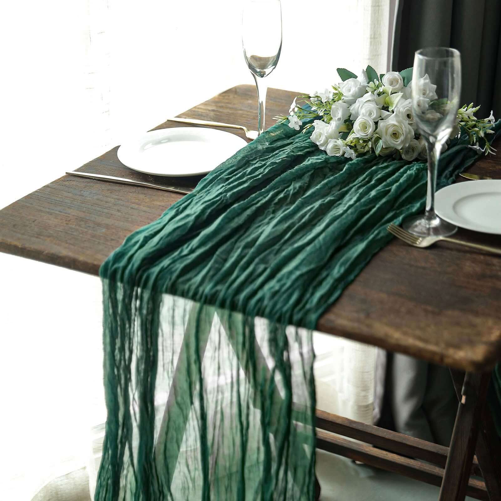 Gauze Cheesecloth 10ft Table Runner Hunter Emerald Green - Rustic Boho Style - Bell Racket Store