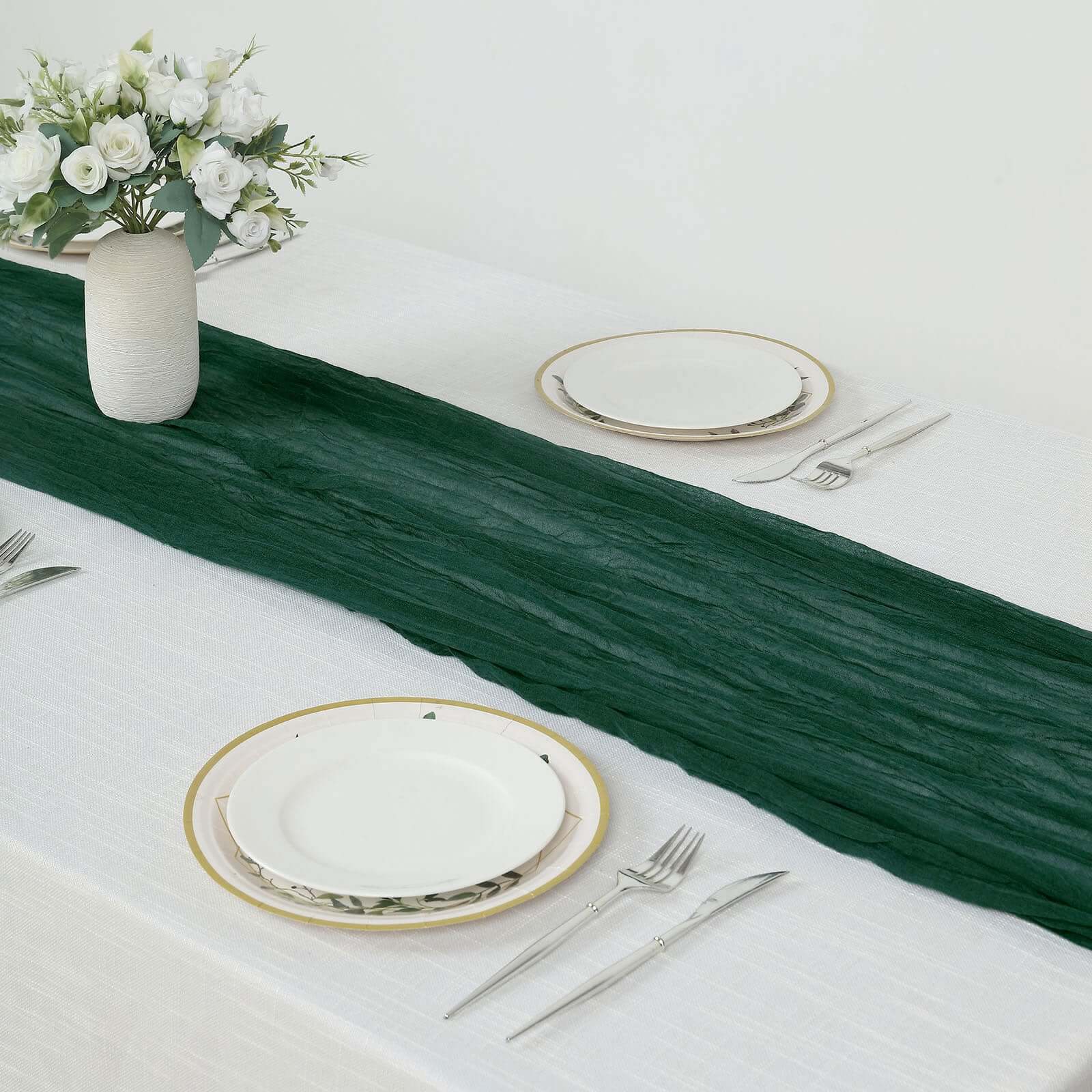 Gauze Cheesecloth 10ft Table Runner Hunter Emerald Green - Rustic Boho Style - Bell Racket Store