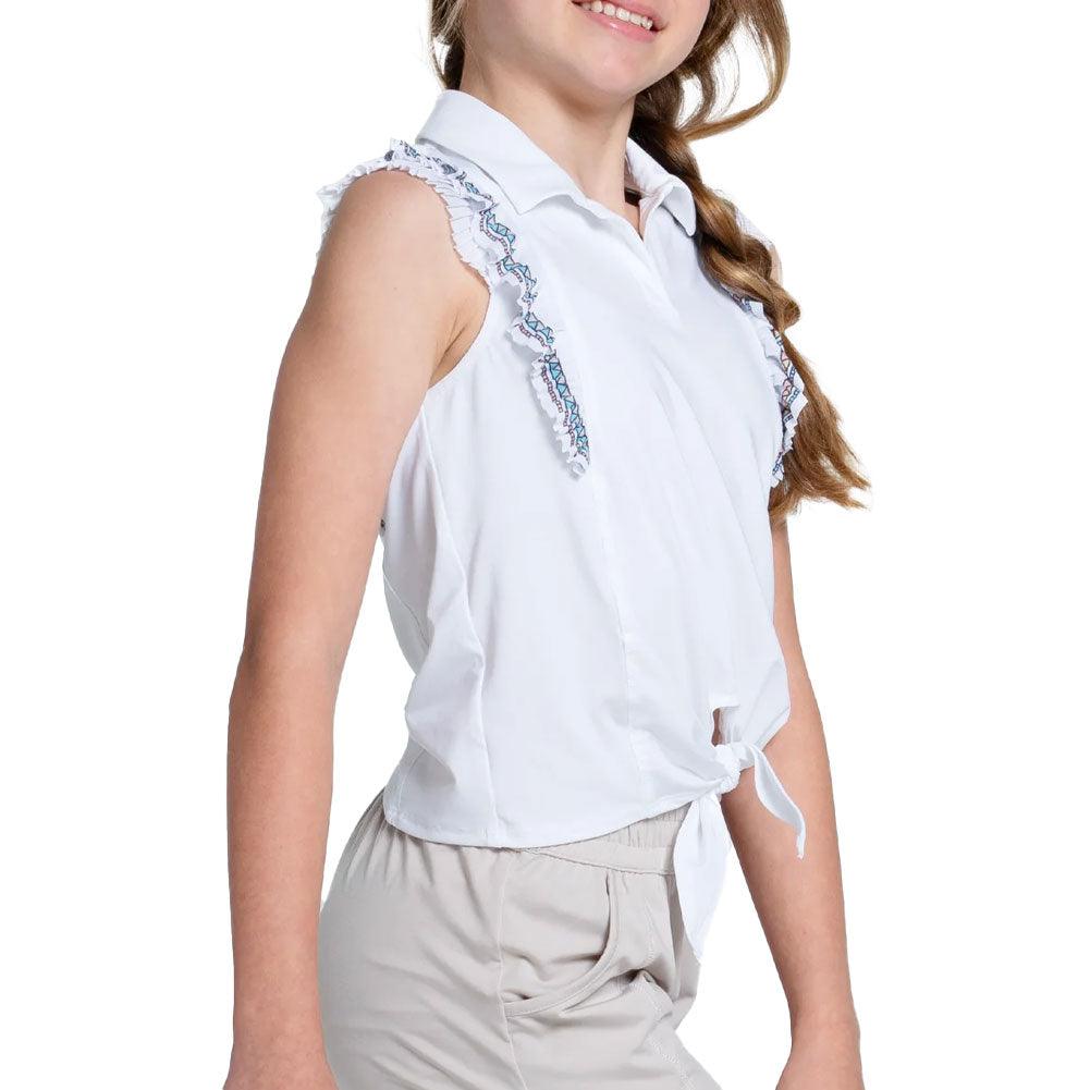 Girls' Lucky Stripe Tie Tennis Polo White - Bell Racket Store