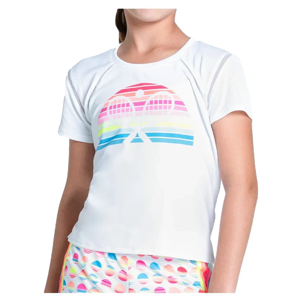 Girls' Retro Sunset Short Sleeve Tennis Top White - Bell Racket Store