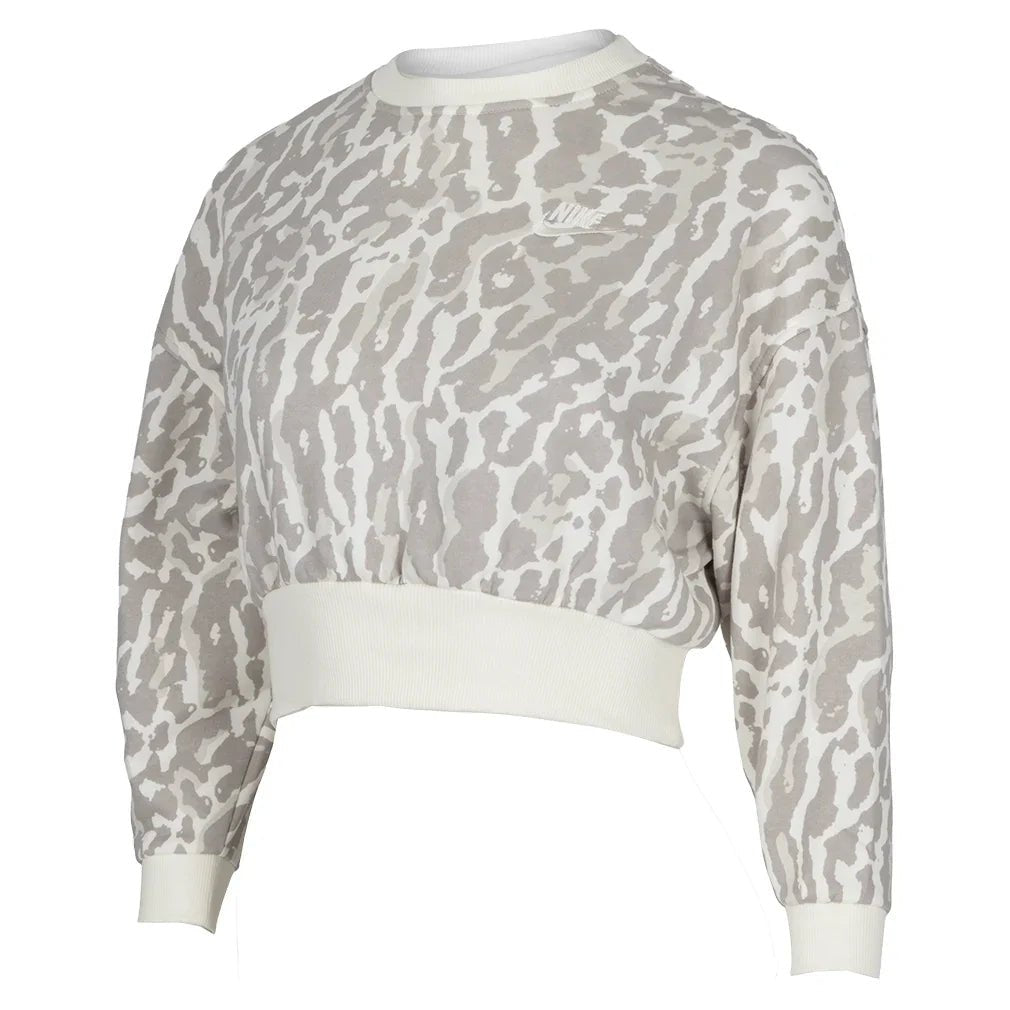 Girls' Sportswear Club Fleece Boxy Crew - Neck All Over Print Sweatshirt College Grey and Sail - Bell Racket Store